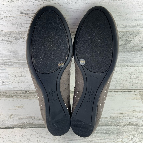 JESSICA SIMPSON Grey Suede Rhinestone Flats 10M - Picture 7 of 7